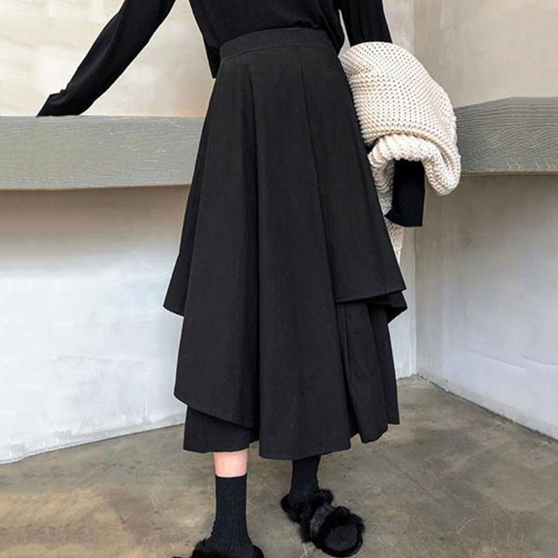 Femmes jupes noires japonais gothique irrégulière taille haute jupe plissée pantalon pour femmes Vintage Cargo jupes femmes vêtements dames