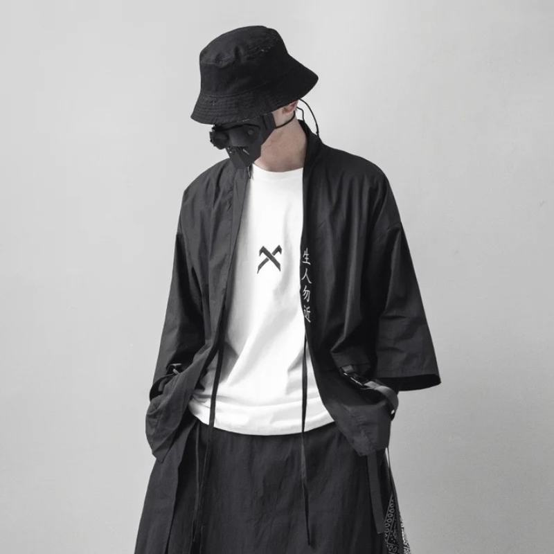 Kimono noir traditionnel japonais, Cardigan Diablo, Samouraï, Ninja Cosplay, Style Hanfu chinois imbibé, Manteau Streetwear, Nouveau, 2021