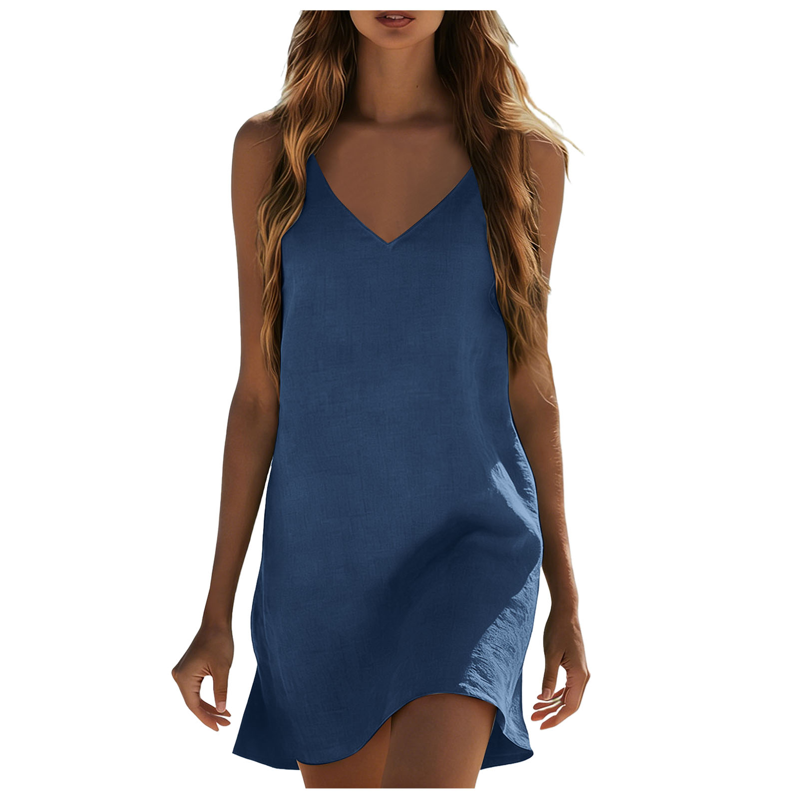 Robes en coton et lin pour femmes, mini-robe d'été sans manches, col en V, coupe ample, décontractée, pour la plage et les vacances, robe de soleil, Vestidos