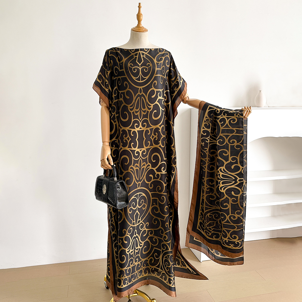 Nouvelle mode été Robe imprimée avec grande écharpe dubaï turquie caftan musulman ample Abaya femmes africain décontracté Paisley châle Robe