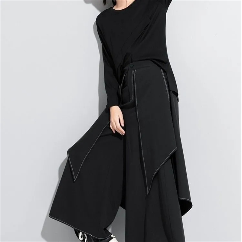 Pantalon large pour femme, collection Printemps-Été 2026, décontracté, effet deux pièces, coupe ample, style streetwear, pantalon tendance pour femme