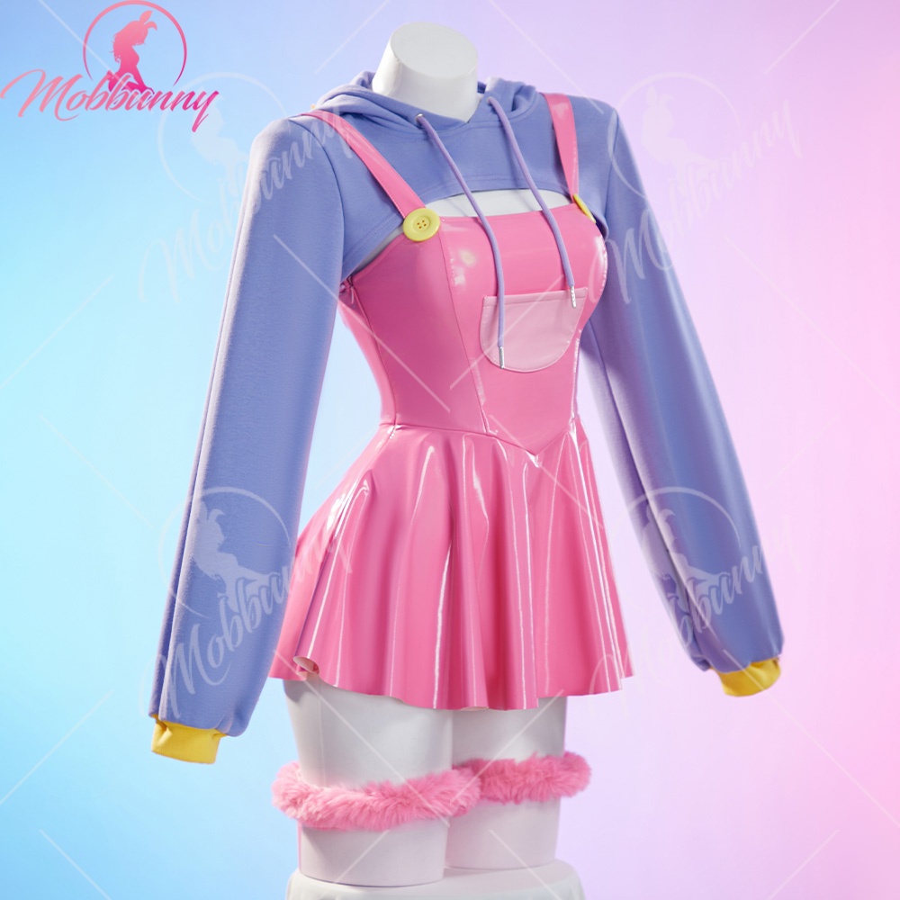 Costume de cosplay sexy de lapin pour femme Mobbunny, robe à bretelles avec veste courte à capuche de lapin et gants