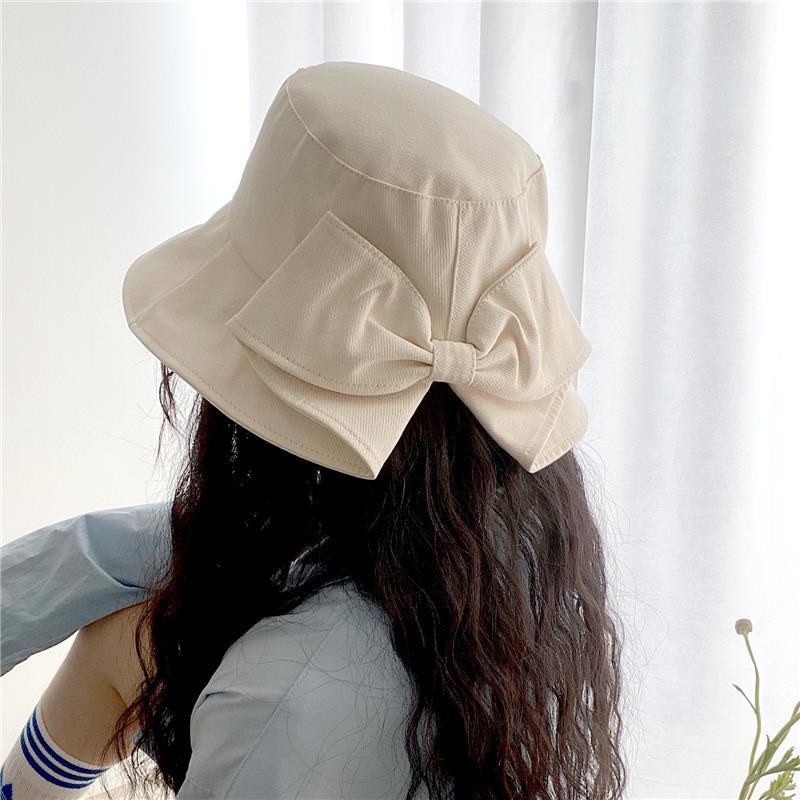 Chapeau seau à gros nœud papillon pour femmes, couleur unie, Protection solaire à large bord, casquette de pêcheur Panama, douce fille, voyage, visières de plage