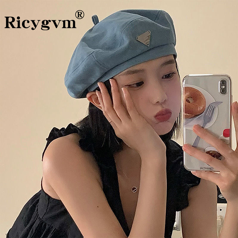 Bérets en denim pour femmes, chapeau octogonal rétro, casquette de peintre d'artiste, bonnet monochrome élégant, Y2K, Kpop, Egirl, Newsboy, mode coréenne