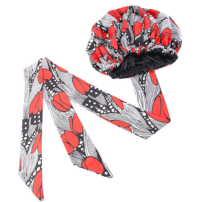 Bonnet en Satin Imprimé Africain pour Femme, Long Ruban Rond, Double Couche, Enveloppe de Sauna, Motif Ankara, Couvre-Cheveux, Grande Taille