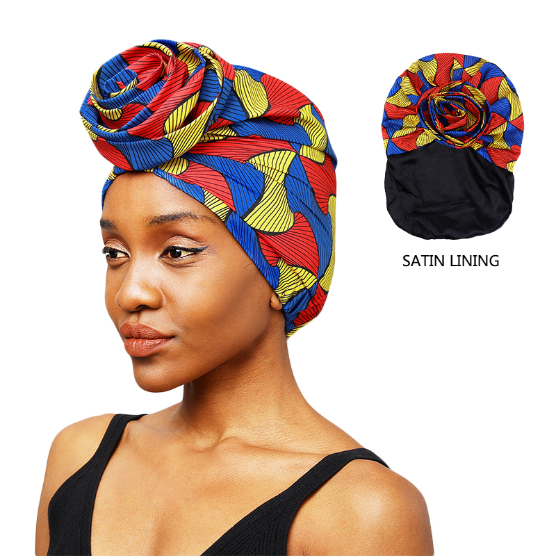 Chapeau turban doublé en satin imprimé africain pour femme, casquettes ethniques multifonctions à tête ronde, toutes sortes de fleurs, mode populaire