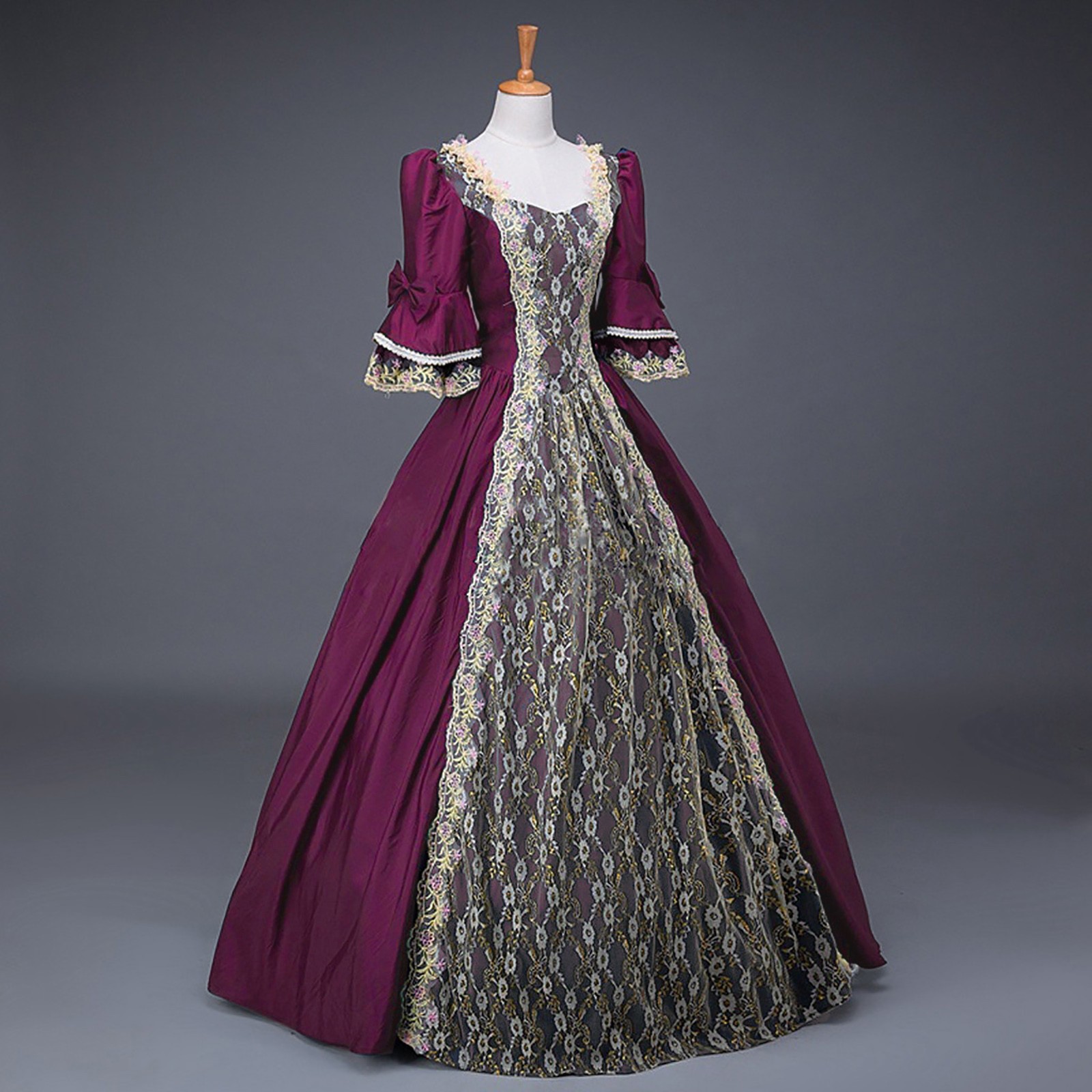 Robe médiévale du 18ème siècle pour femmes, taille haute, demi-manches, robe de bal, princesse en dentelle, Patchwork, robe en Satin, Costume de reine Renaissance