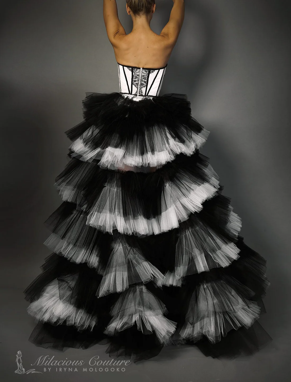 La chapelle fenêtre Tulle noir et blanc surjupe Train détachable taille élastique à plusieurs niveaux maille bouffante jupe amovible femmes superposition