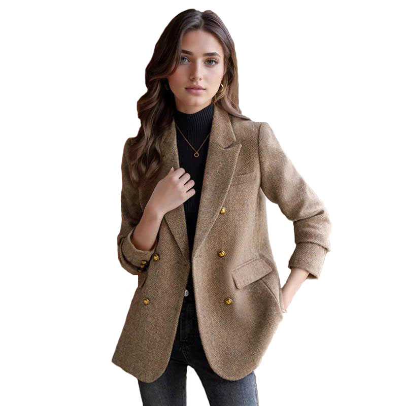 Manteaux Blazer à manches longues pour femmes, vestes Vintage en laine épaisse crantée, vêtements d'extérieur élégants, automne hiver