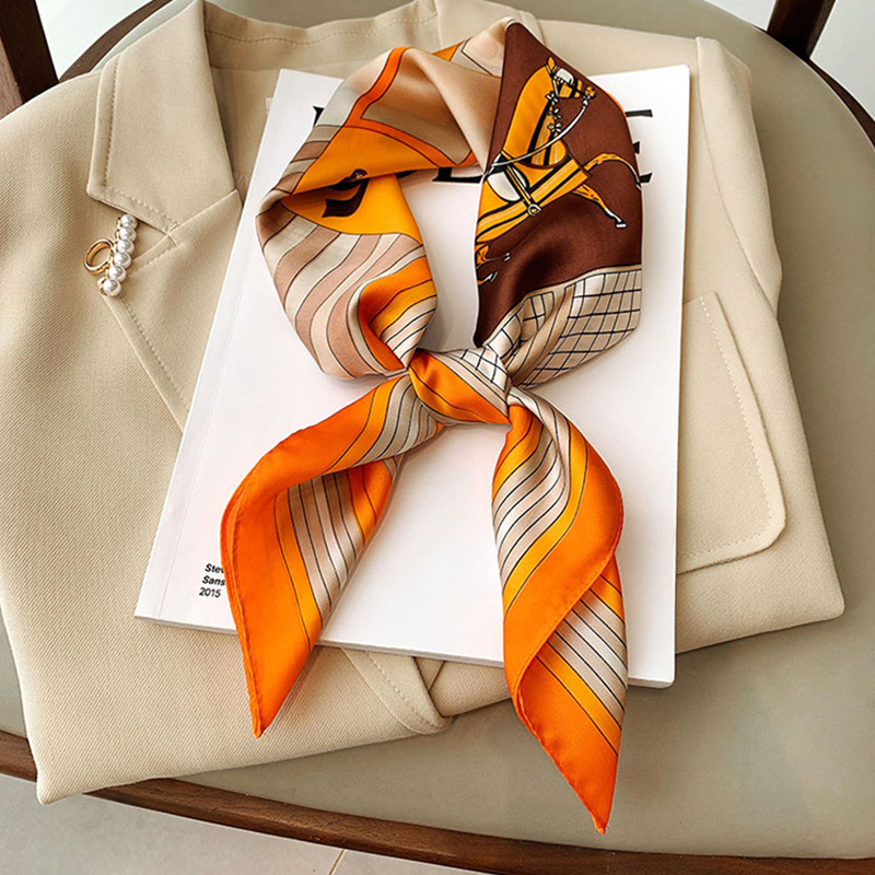 70*70 cm foulard carré en soie femmes mouchoir imprimé femme châle tête Bandana petit cou silencieux soie Satin cheveux Hijab écharpe