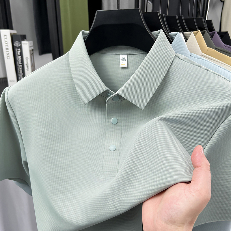 Haute qualité glace soie manches courtes polo shirt hommes de luxe classique mode couleur solide été respirable business casual T-shirt