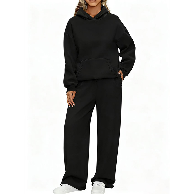Sweat à capuche + pantalon à jambes larges pour femme, deux pièces, pull décontracté, ample, à manches longues, survêtement confortable, costume de sport pour femme, automne et hiver