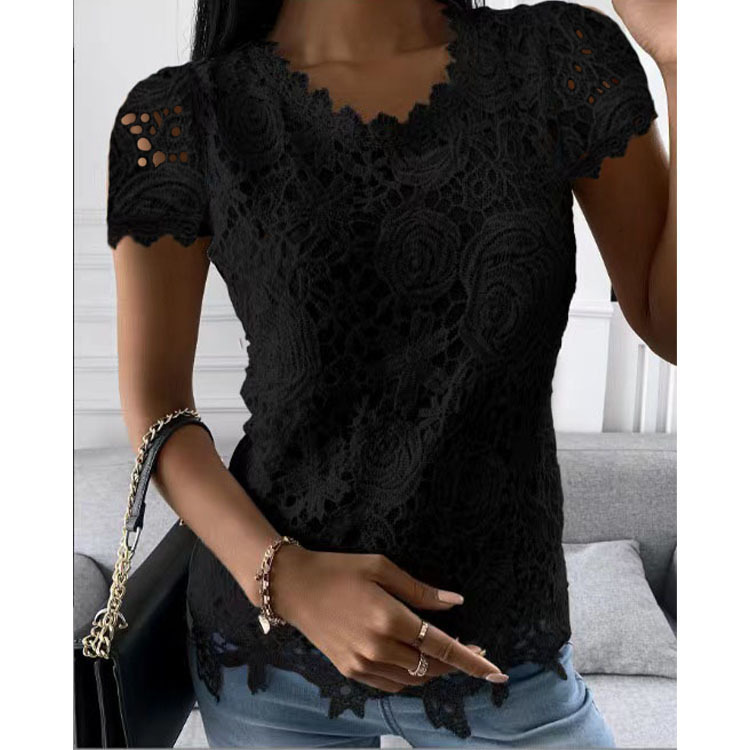 Mode femme T-shirt été nouvelles femmes chemise en dentelle à manches courtes haut Camiseta Mujer Manga Corta chemises et chemisiers