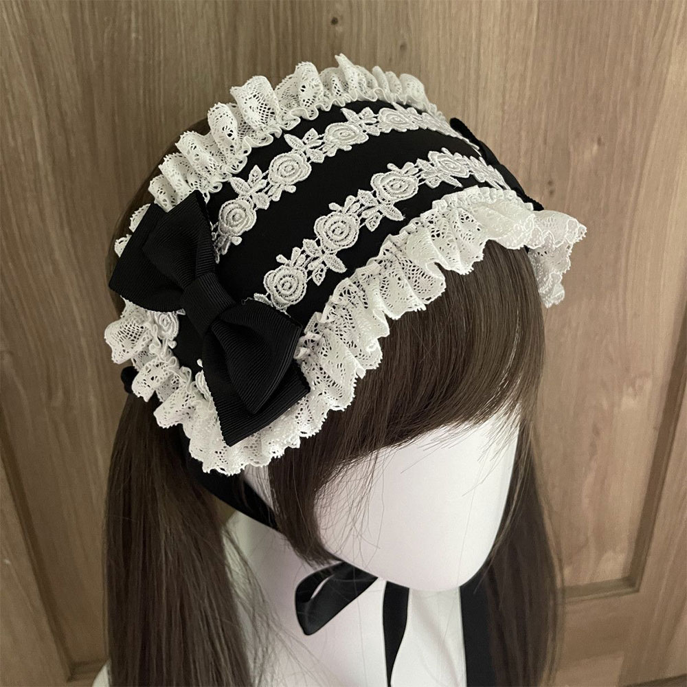 Serre-tête Gothique Lolita à volants en dentelle avec nœud, bandeau vintage Y2K, accessoire de cheveux doux pour cosplay, décoration de coiffure pour fête et anime
