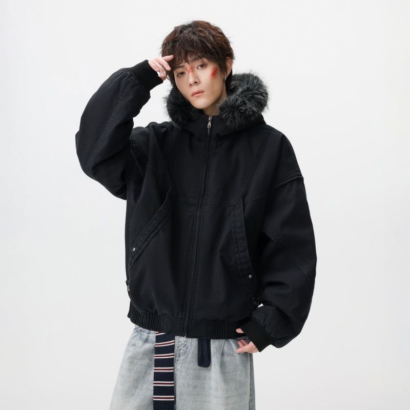 Hiver hommes manteau nouveau Hip-hop décontracté femmes Parka manteau avec capuche Streetwear ample Faux col de vison Couple épais coton manteau