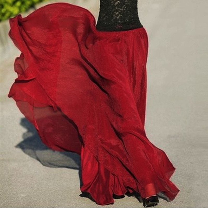 Robe de danse taille haute en mousseline de soie dorée pour femmes, jupe complète, mince, brillante, vacances à la plage, été, Louvain, 8 m, 720