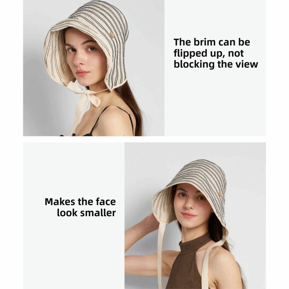 Chapeau de pêcheur tendance à rayures pour femme, respirant, à large bord, chapeau de soleil d'été polyvalent, casquette de pêcheur protectrice contre le soleil
