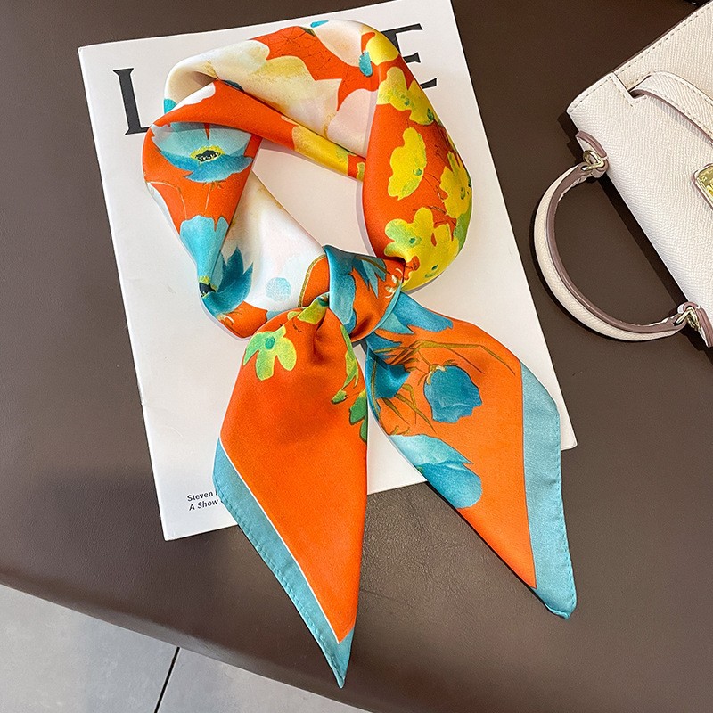Nouveau modèle de petit foulard carré pour femme, en soie, 70 cm, imprimé lettres, décoratif, châle carré, foulard de tête, turban