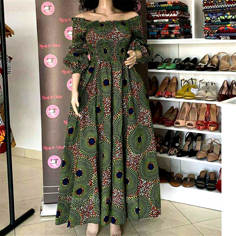 Robe de Soirée à Imprimé National Africain pour Femme, Décontractée, Sexy, Col Bateau, Maxi, Vintage, Manches sulf, Élégante, Nouvelle Collection