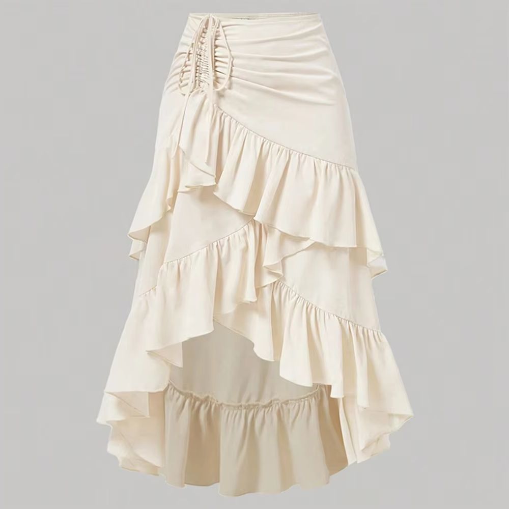 Jupe mi-longue trapèze pour femmes, élégante, asymétrique, Design à volants, décontractée, cordon de serrage à la taille, pour les vacances, usage quotidien, été
