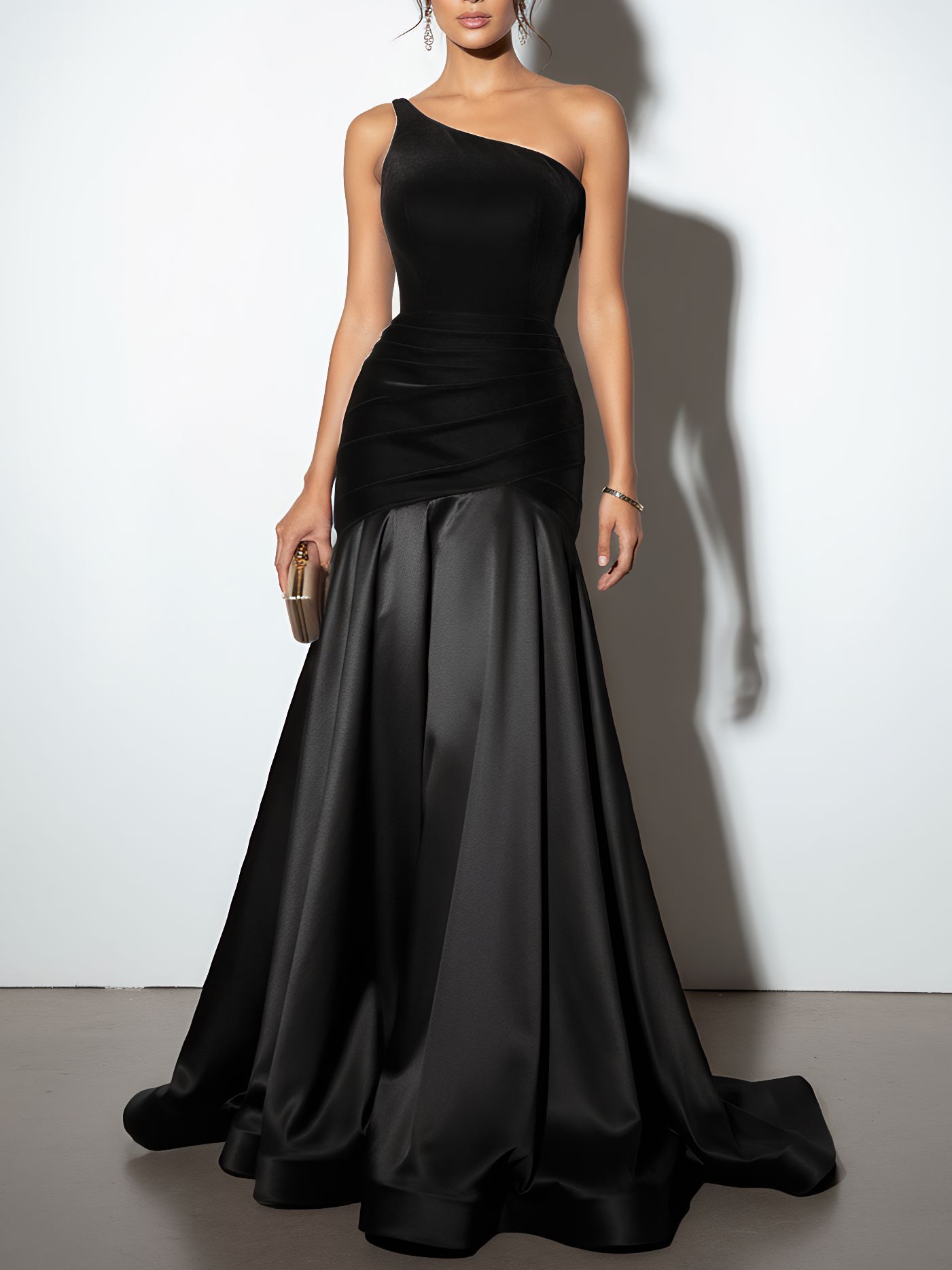 Nouvelle Robe de Soirée Formelle Longue Asymétrique pour Femme, Élégante en Velours Plissé avec Patchwork, Coupe Asymétrique pour Fêtes