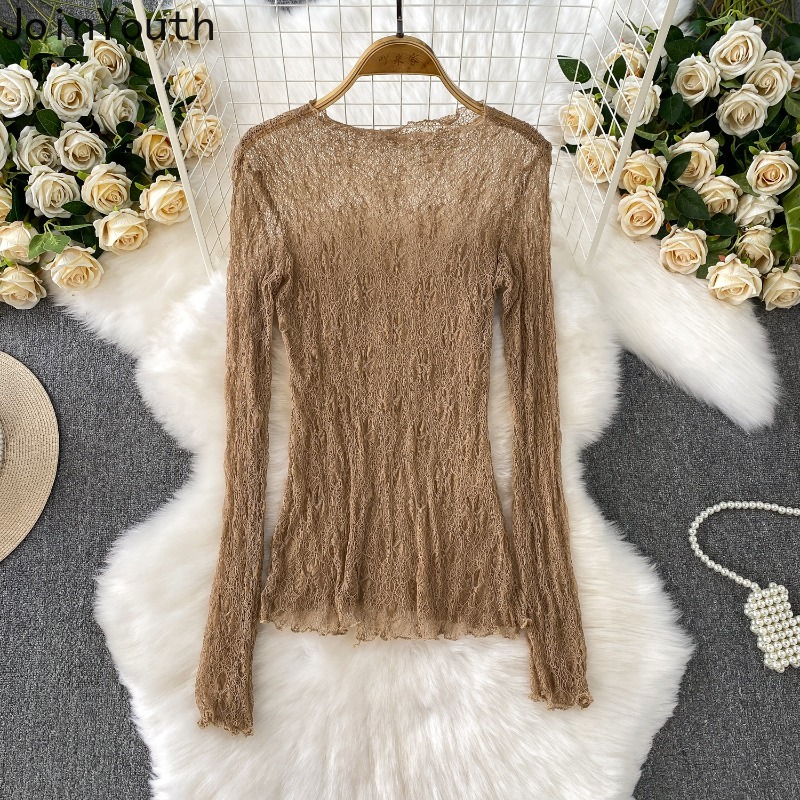 Ensemble de vêtements 2 pièces en dentelle pour femmes, chemises Sexy à manches longues, taille fine, à volants, sans manches, costume, tenues à la mode, vêtements coréens