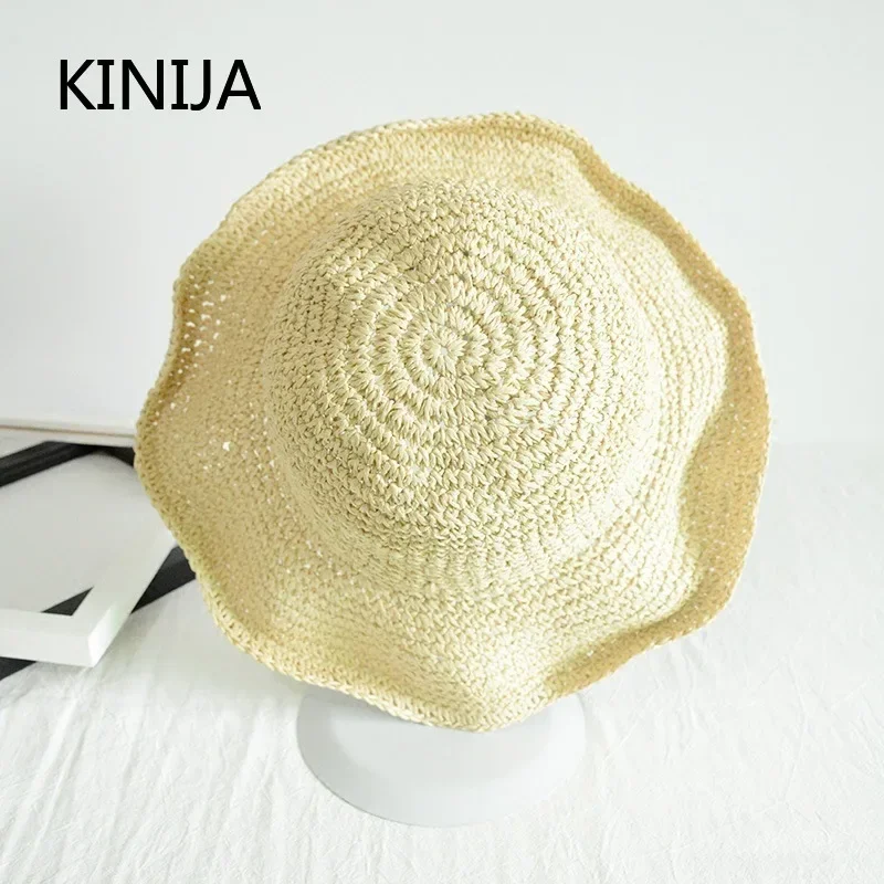 Chapeau de plage femme casquette de protection solaire Simple femmes Panama chapeau de paille été chapeau de soleil pour femmes dame pliant casquettes de voyage 10 cm bord disquette
