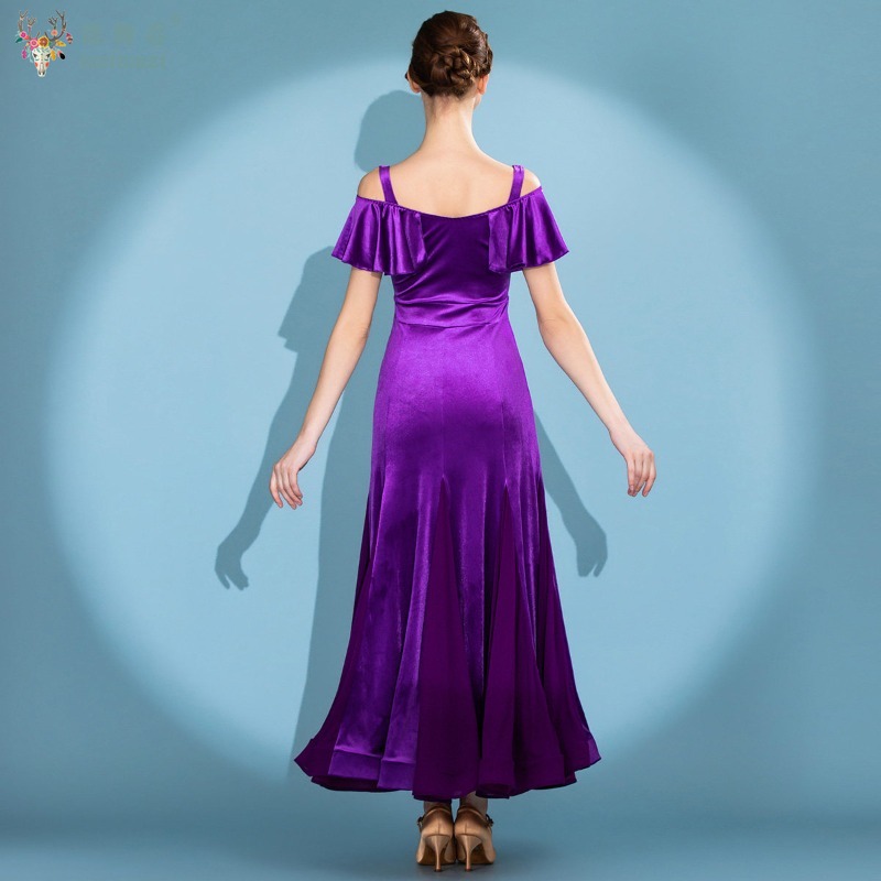 Robes de danse moderne pour femmes, robe élégante en velours violet haut de gamme, robe à grande jupe, vêtements de danse de salon pour la valse