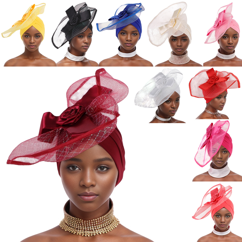 Casquette turban en voile rétro pour femme, chapeau exagéré, couvre-chef africain, bonnet musulman, pièce de sauna, fête