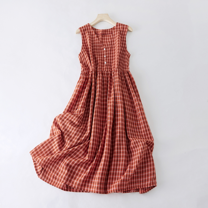 Robe mi-longue à carreaux en fibre de coton pour femmes, mode coréenne et japonaise, mode de rue décontractée, robe de travail élégante pour dames, été