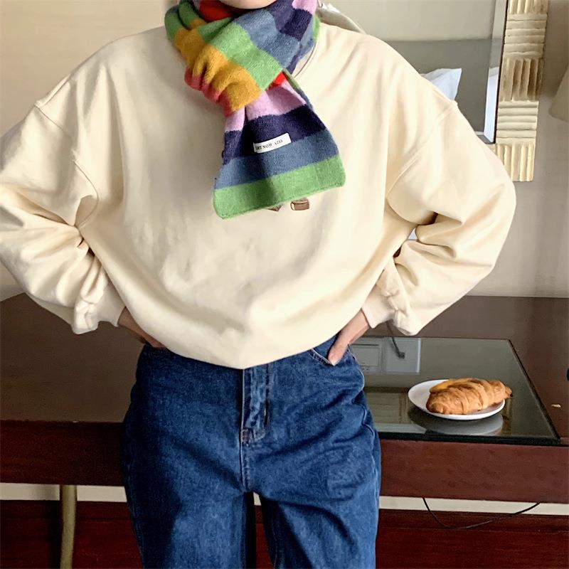 Écharpe Mohair à rayures arc-en-ciel pour hommes et femmes en hiver, écharpe courte en laine à rayures bloquant les couleurs, écharpe courte chaude pour étudiants