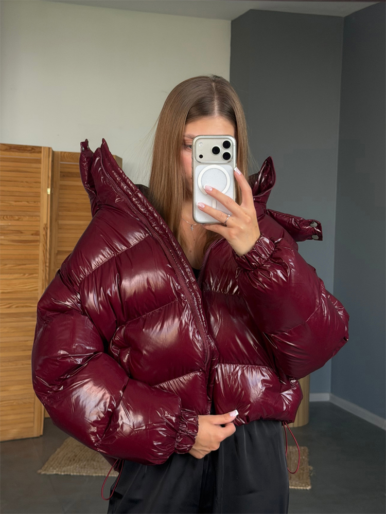 Manteau d'hiver matelassé brillant pour femmes, à capuche, à manches longues, épais et chaud, veste décontractée en coton matelassé.
