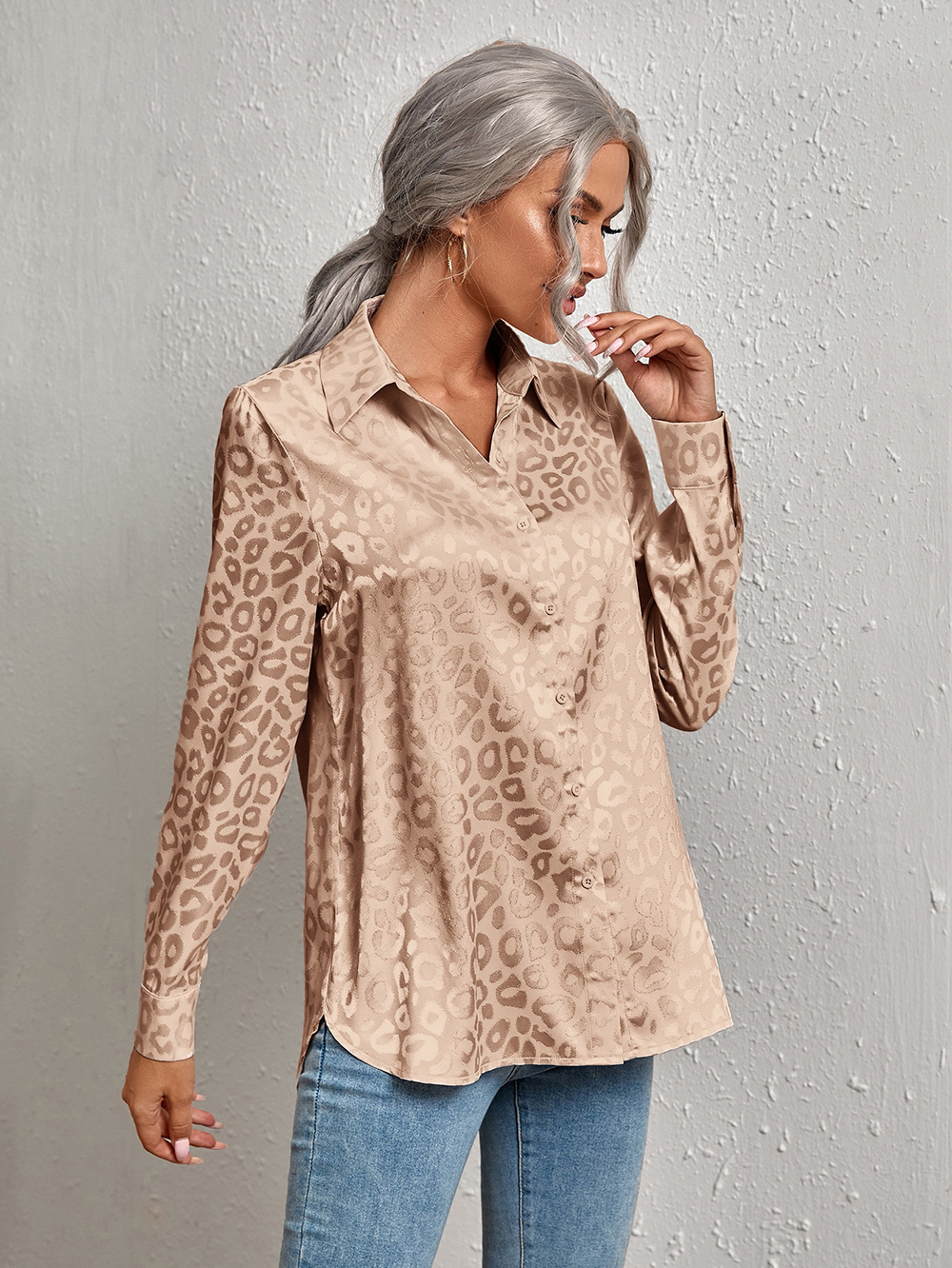 Chemisier de luxe imprimé léopard pour femme, chemise boutonnée vintage, tunique en satin, haut Harajuku, manches longues, revers, dame de bureau, printemps, été
