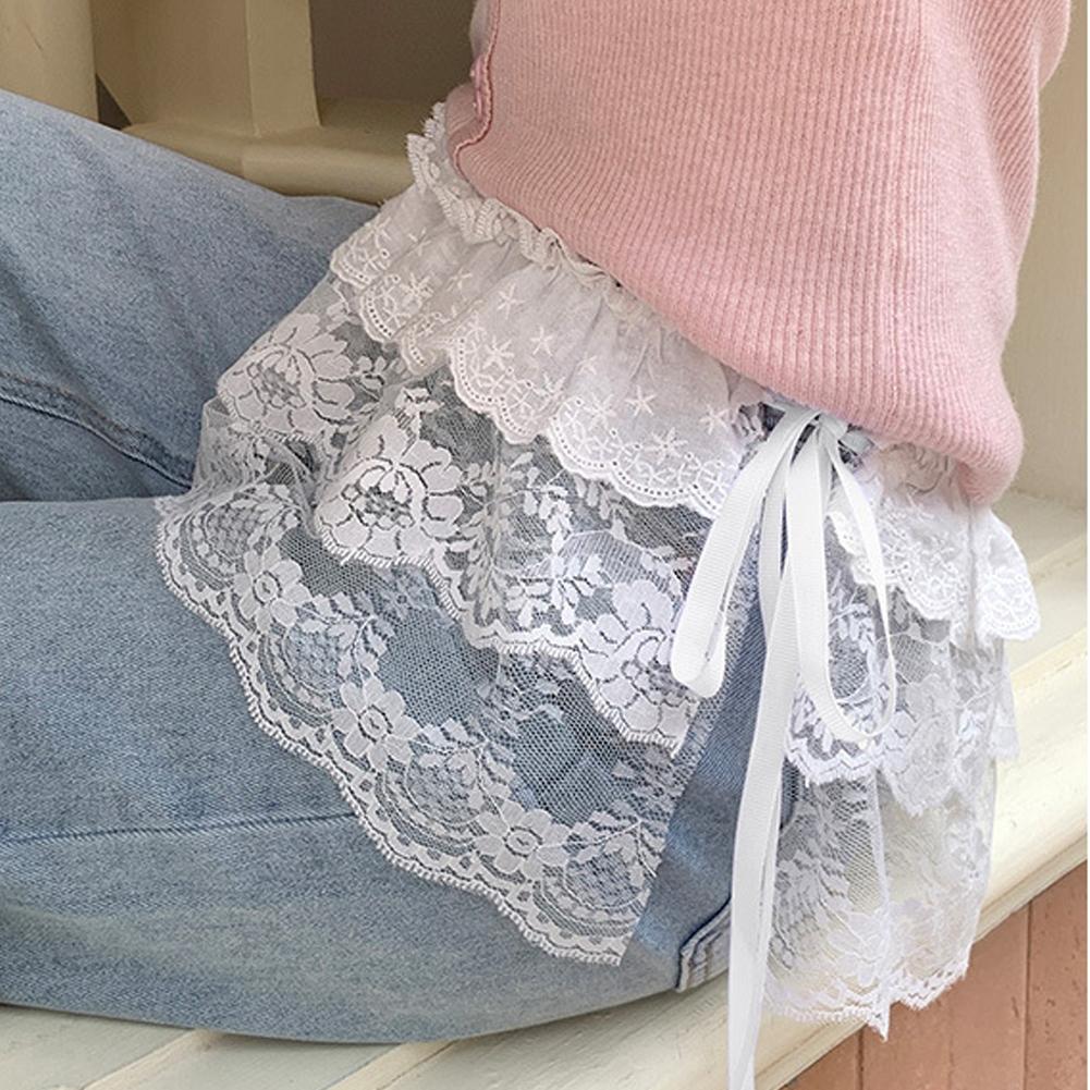 Jupe irrégulière en dentelle style coréen, motif floral blanc, en maille, pour femme, bas de tenue d'été, ourlet décoratif pour jeans