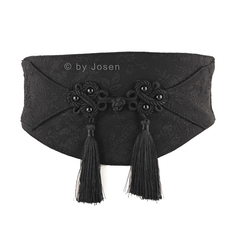 Mode femme Vintage noir élastique gland Cummerbunds femme robe Corsets ceinture ceintures décoration large ceinture