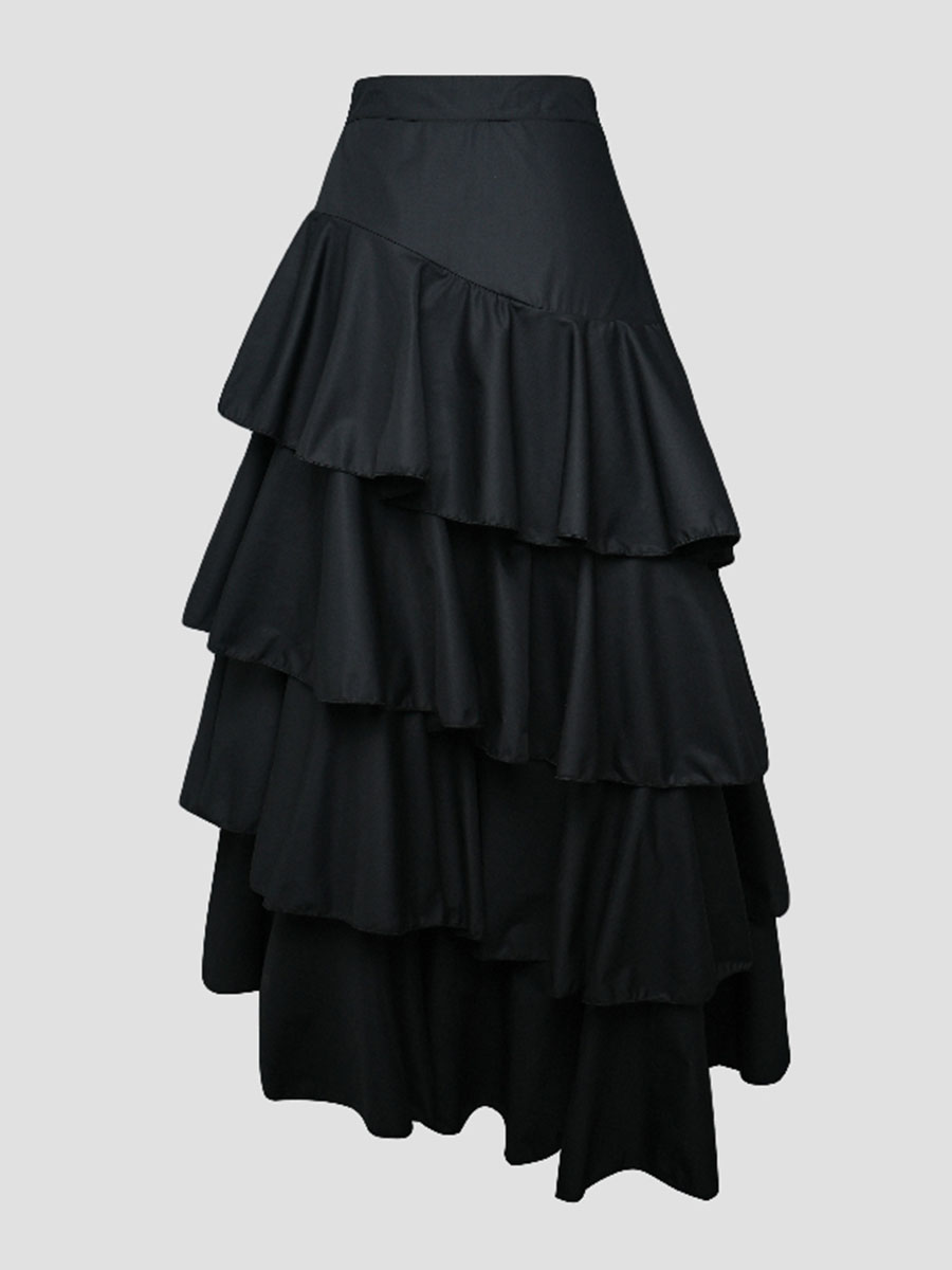 Jupes Trapèze Taille Haute Falbala, Vêtement Long  Couleur Unie, pour Document