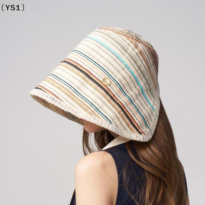 〔YS1〕Breathable Striped Linen Sun Bonnet With Adjustable Chin Tie UV Protection For Beach Vacation Outdoor Use