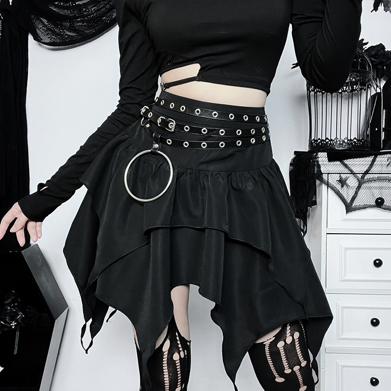 Mini-jupe courte froncée à volants pour femmes, jupes irrégulières punk gothiques, robe de proximité solide, mode d'été sexy, nouveau