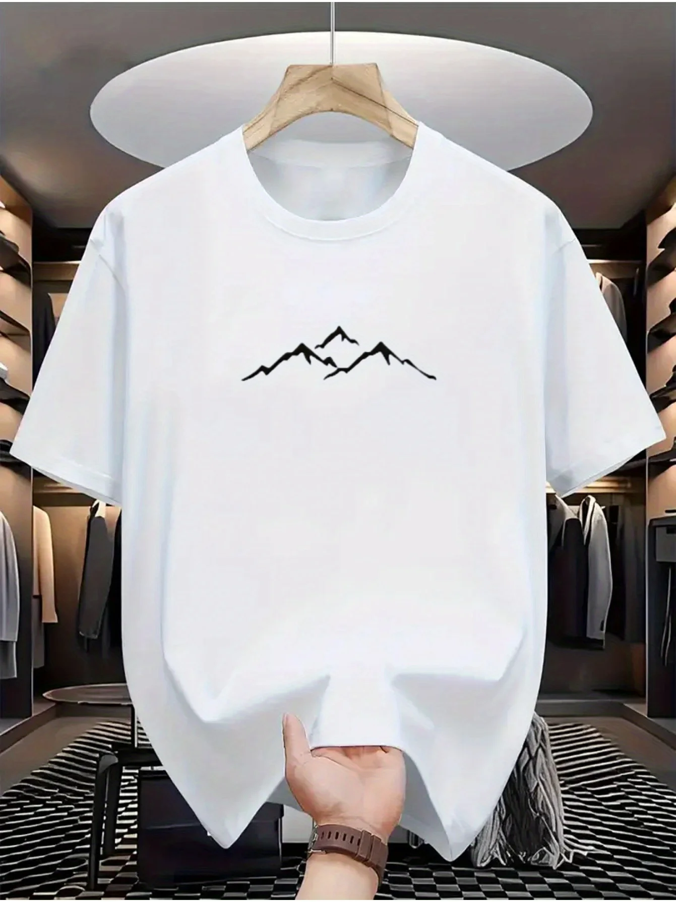 T-shirt d'été pour homme avec motif montagne, col rond décontracté, élégant pour le quotidien, simple et doux