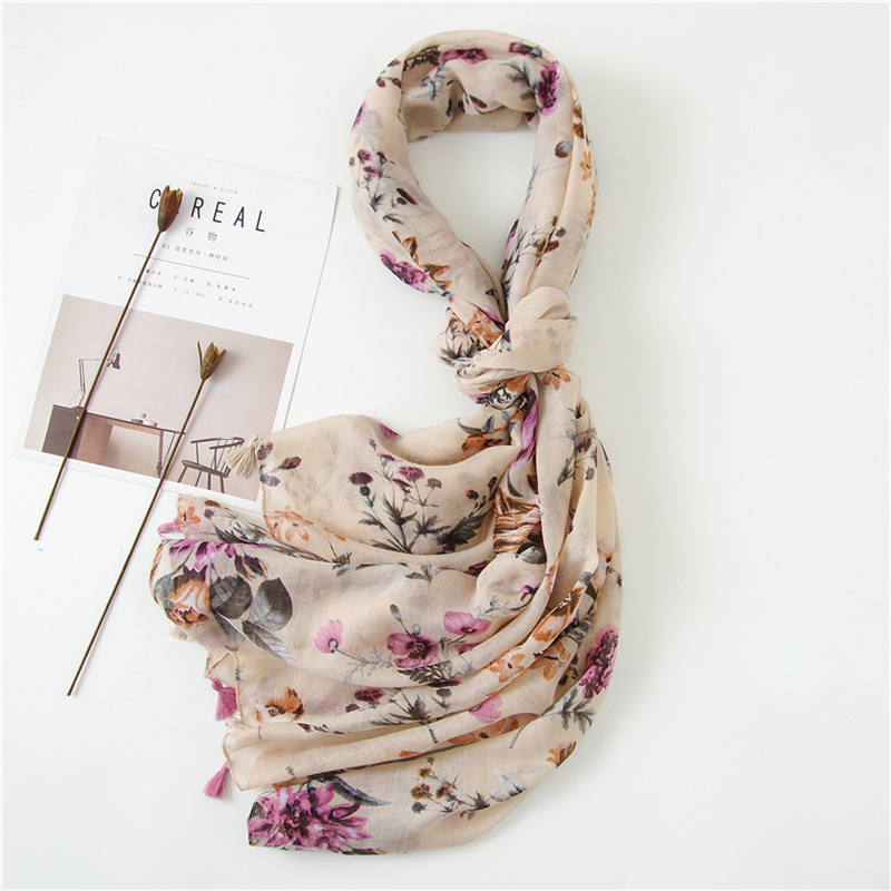 Mode impression fleur gland châle coton Viscose écharpe femmes plage crème solaire châle musulman Hijab Wrap foulard 180*90 cm