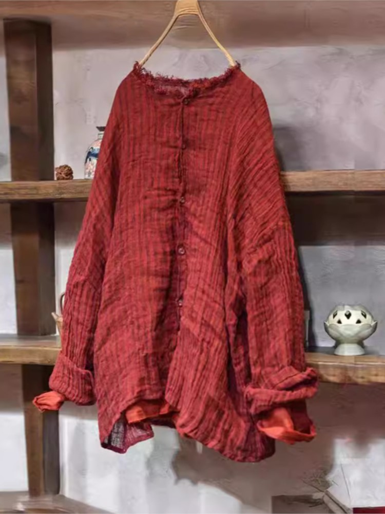 Femmes mince lin rayé déchiré Blouse dames chemise Vintage femme lin rayure hauts printemps été