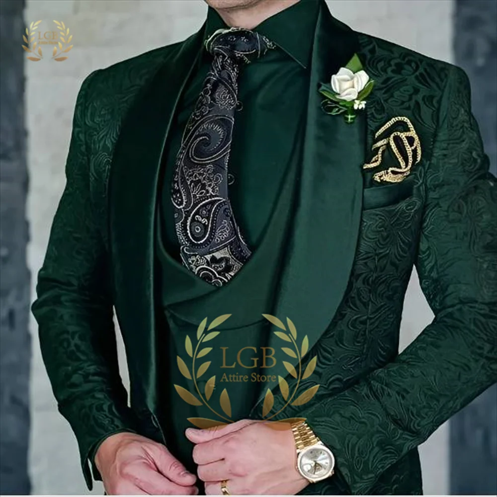 Costume 3 Pièces Premium pour Homme : Veste, Gilet et Pantalon Jacquard – Tenue de Mariage, Cérémonie, Soirée Formelle, Smoking Élégant Personnalisé