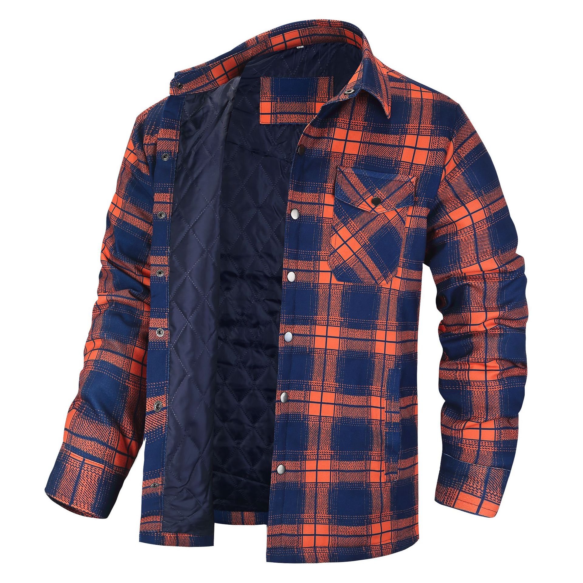 Vêtements pour hommes européens et américains : Nouvelle collection 2026 – Chemise épaisse à carreaux à manches longues et col boutonné, style veste pour homme