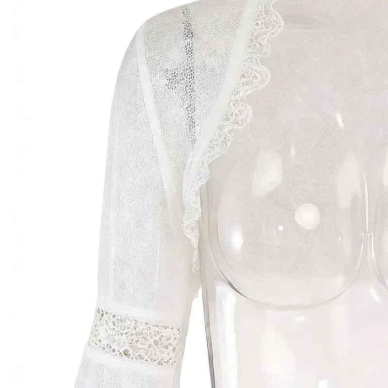 Boléro en dentelle transparente à manches longues évasées, style elfe, pour mariée, avec volants, châle, couvre-robe, veste ouverte Lolita, cardigan