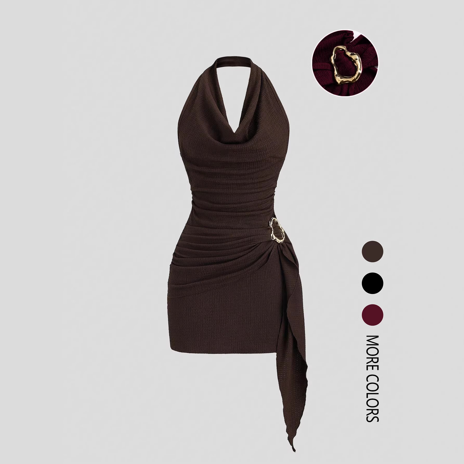 Robe élégante pour femmes, col en v, dos nu, couleur unie, tricotée, mi-longue, sans manches, coupe ajustée, en Polyester