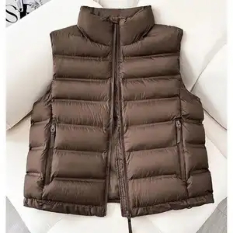 Gilet matelassé pour femme style coréen à col montant, en coton, coupe ajustée, automne-hiver, vêtement d'extérieur décontracté