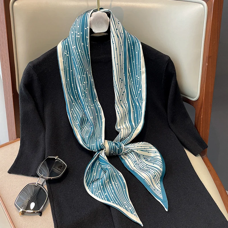 Printemps/été luxe longue foulard en soie femme imprimer mince foulard étroit sac bandeau de cheveux ruban écharpes femmes Imitation soie foulard