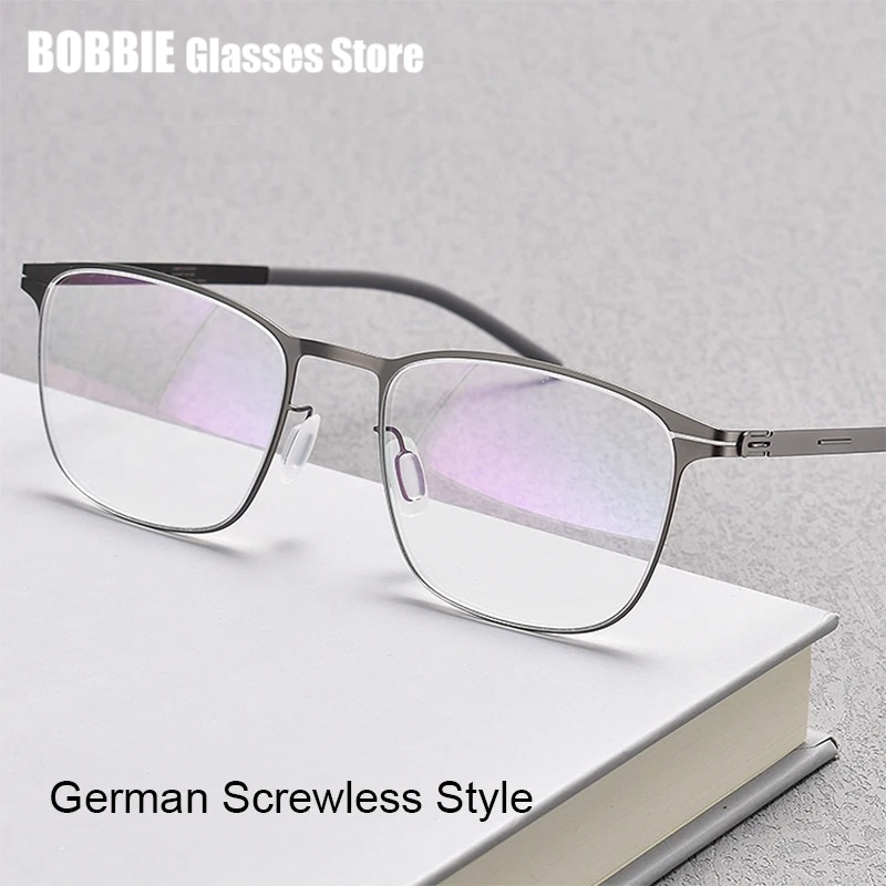 Monture de lunettes de mode pour hommes, sans vis, ultra-légère, fine, carrée, de style professionnel, marque allemande, design classique, 7g, lunettes Veit Top