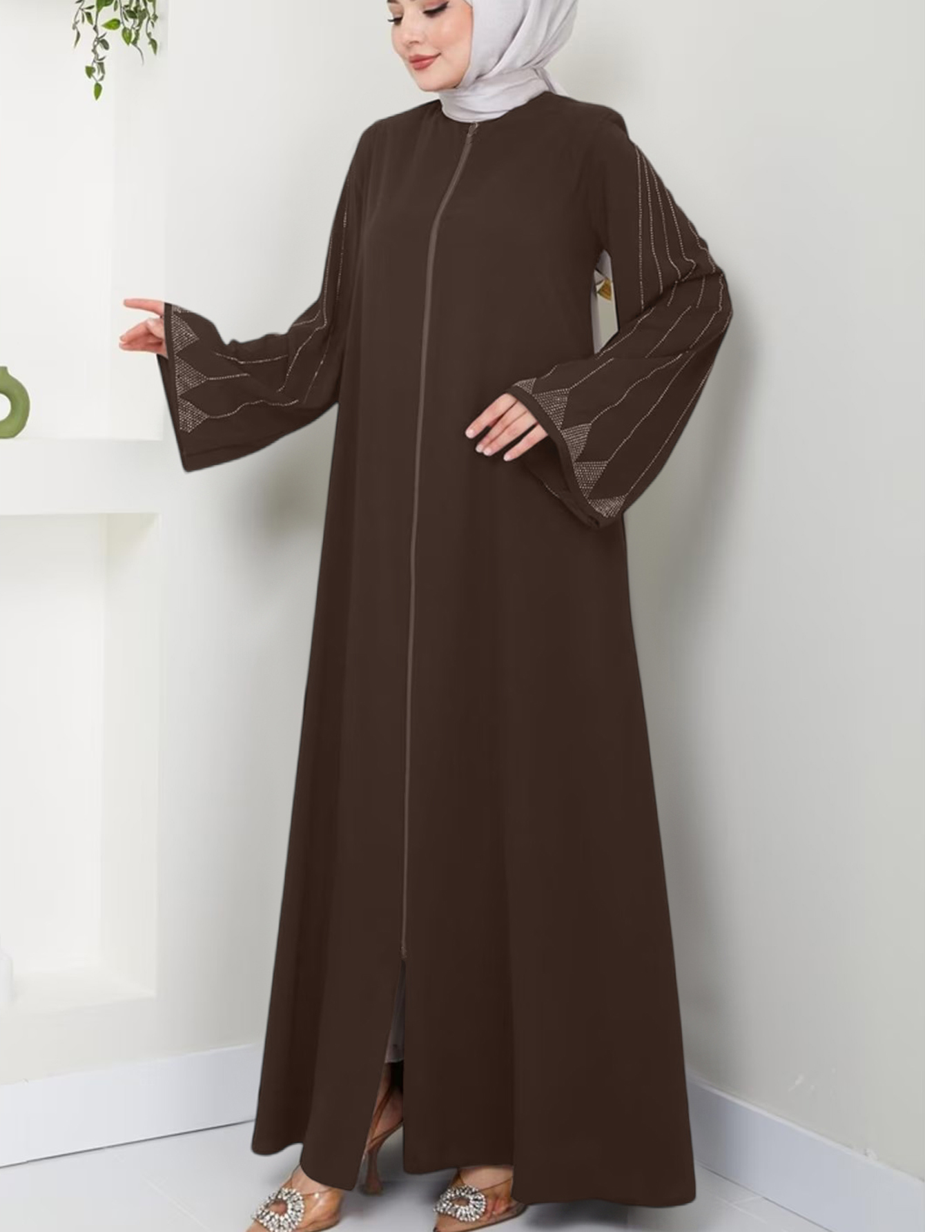 Robe élégante à manches longues pour femmes musulmanes, ample, Style café, diamant chaud