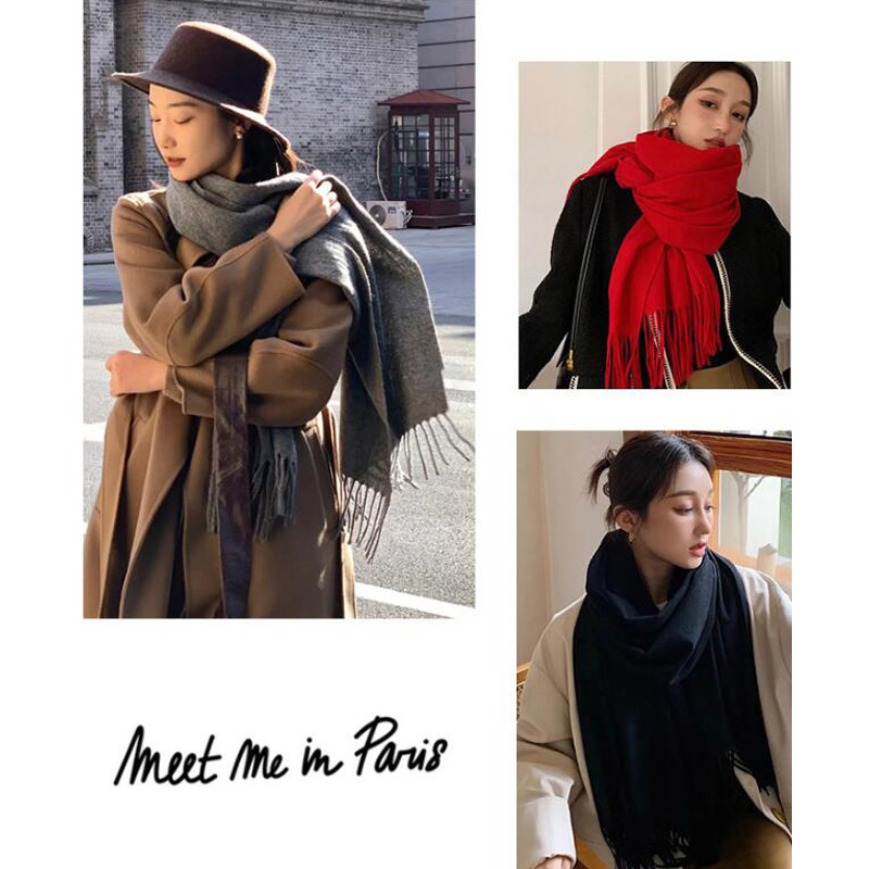 Nouveau hiver écharpe femmes cachemire chaud solide Pashmina couverture enveloppes femme épais doux Bufanda grand gland châle Long Poncho Echarpe